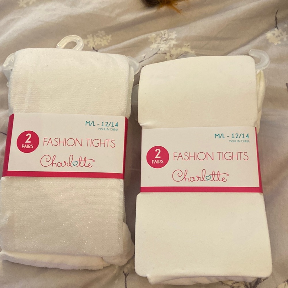 NWT white girls fashion tights size 12/14